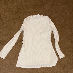 White Ribbed Long Sleeve Top